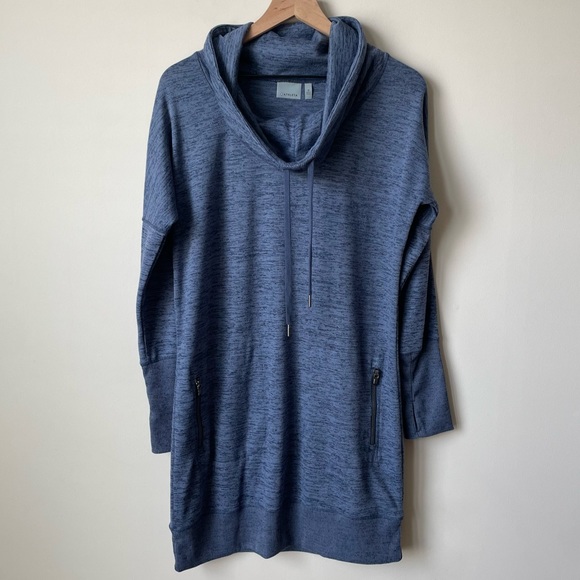 Athleta Dresses & Skirts - Athleta Sport It Long Sleeve Cowl Neck Tunic Sweater Dress Blue Size M